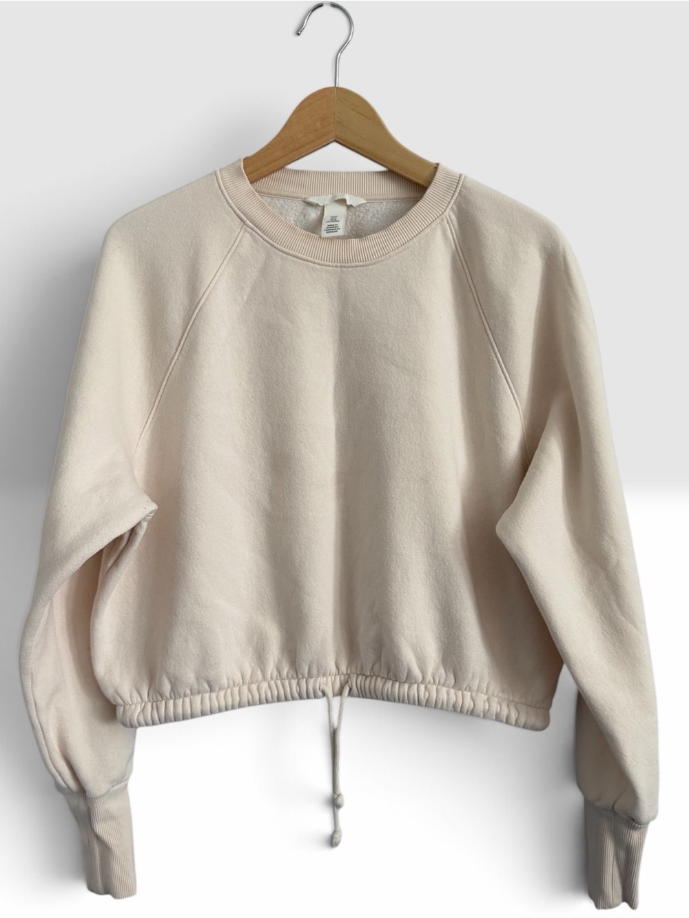 H&M Cropped Drawstring Crewneck Sweatshirt - Cream